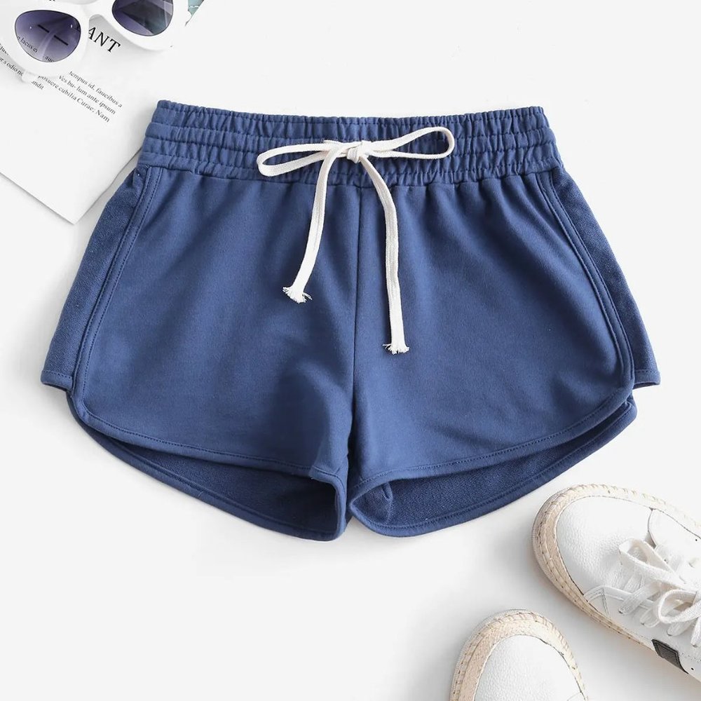 Blue Drawstring Dolphin Shorts - Size Small